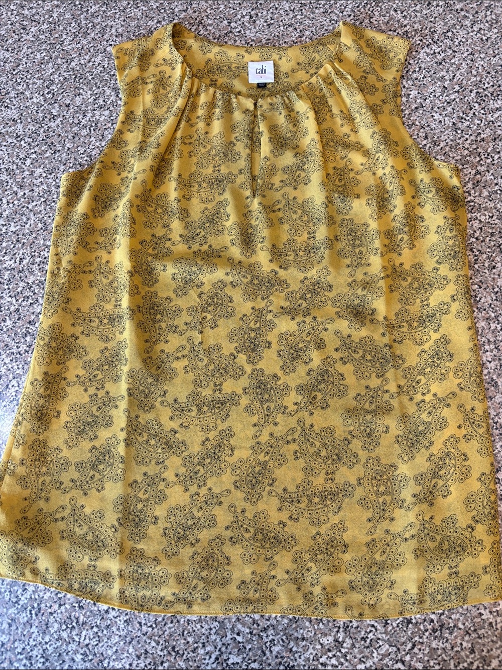 CAbi Yellow Paisley Sleeveless Blouse